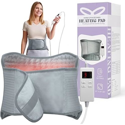Heating Pad for Back, Upgraded Electric Heating Pad for Low Back Neck Shoulder Pain Relief, 12 x 24+26" Large Heat Pad with 4 Timer 6 Heat Setting & Auto Shut Off, Christmas Birthday Gifts for Men Dad