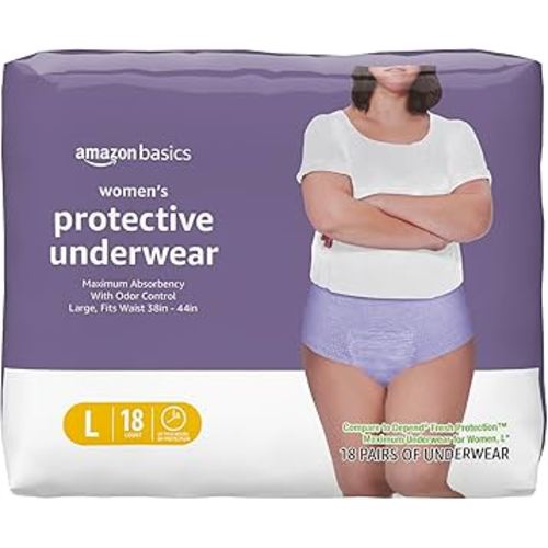 Amazon Basics Incontinence Underwear for Women, Protective, Disposable, Postpartum, Maximum Absorbency, Large, Lavender, 18 Count