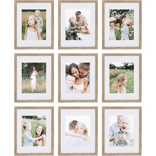 Sheffield Home 9 Piece Gallery Wall Frame Set, 11x14 Inch, Light Natural