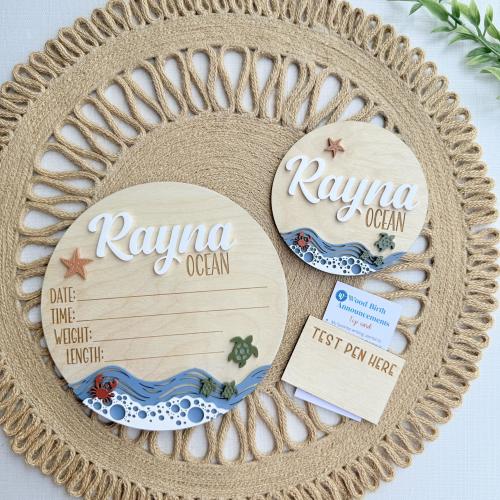 Ocean Baby Birth Stat Name Sign, Beach Baby, Sea Turtles, Crab, Starfish