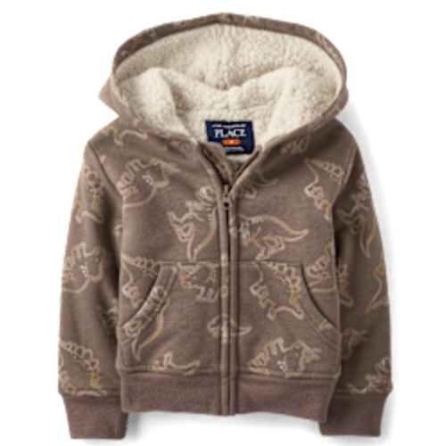 Baby And Toddler Boys Active Long Sleeve Print Premium Fleece Sherpa Lined Zip Up Hoodie - BROWN | The Children's Place