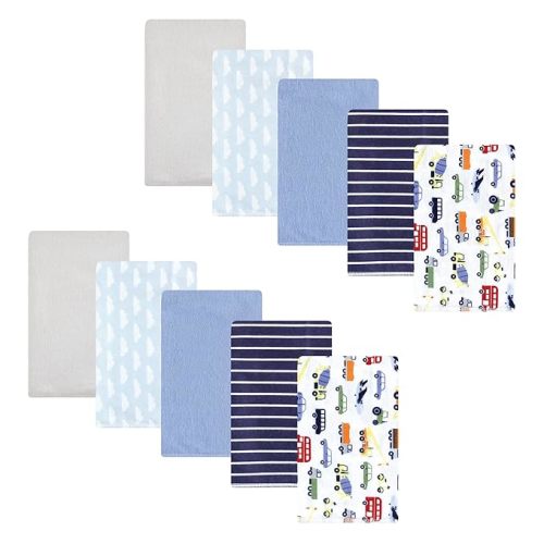 Hudson Baby Unisex Baby Cotton Flannel Burp Cloths, Colorful Transportation, One Size