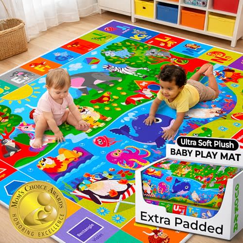 QUOKKA Baby Mat for Floor Play for Babies 6-12 Months – Super Soft Baby Floor Play Mat for Toddlers 1-3 – Extra Thick Crawling Plush Rug for Nursery – Padded Foldable Activity Infant Playroom Carpet