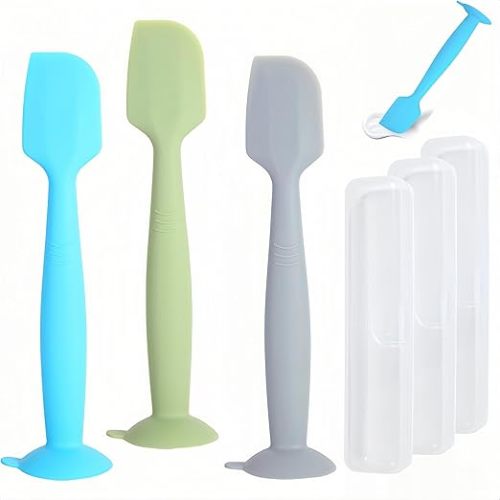 Butt Spatula Baby Diaper Cream spatula 3 Pcs with 3 Storage case,Soft Silicone Diaper Cream Applicator Bum Butt Paste spatulas Brush with Suction Base,Large diaper Rash cream Applicator