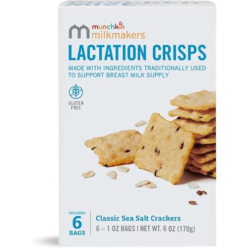 Munchkin Milkmakers Lactation Crisps for Nursing, Breastfeeding & Pumping Moms - Gluten Free & Fenugreek Free Crackers with Milk Boosting Ingredients like Oats & Flax