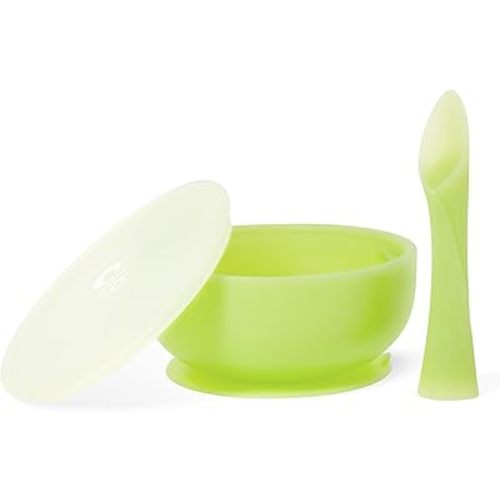 Olababy Baby Led Weaning Advanced Feeding Set – Silicone Training Spoon & Suction Bowl with Lid, BPA Free Self-Feeding Set for Babies 6+ Months (2 Piece)