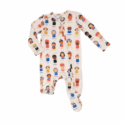 Baby Feminist zipper footie (bamboo) - Paisley Monkey