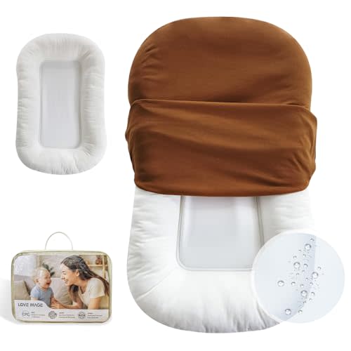 Infant Lounger, Baby Nest Cover, Soft Cotton and Waterproof Inner, Baby Floor Seat for Tummy Time, Baby Lounger for Newborn 0-24 Months, Essentials for Newborns (Brown)