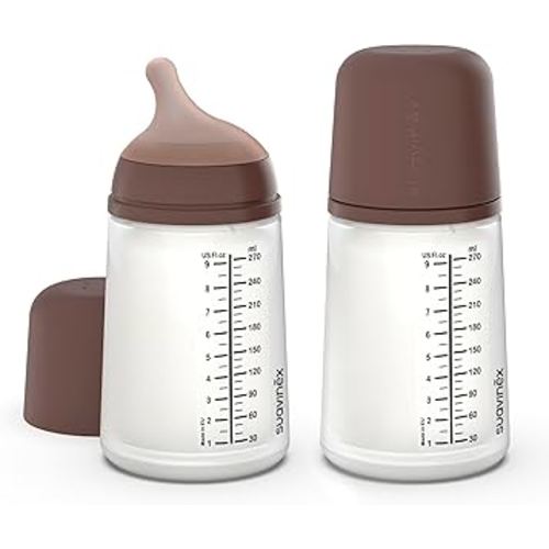 Suavinex Zero Zero Anti Colic Baby Bottle, No 1 Spanish Baby Bottle Brand, Minimizes Bottle Rejection & Nipple Confusion, Perfect for Combo Feeding, 2pk, 9oz/270mL, Deep Tone, Medium Flow Nipple
