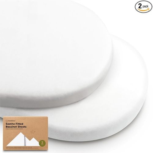 2-Pack Organic Baby Bassinet Sheets Boys, Girls - 100% Cotton Bassinet Mattress Sheets Compatible with Halo Bassinest Swivel Sleeper, Graco, Baby Delight, Universal Bassinet Fitted Sheets (Soft White)