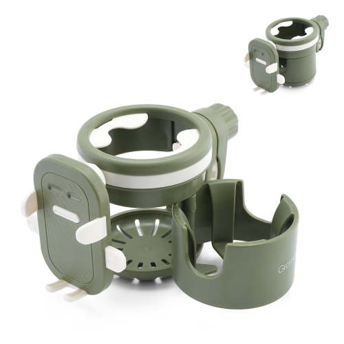Gromast Universal Stroller Cup Holder with Phone Holder, 3-in-1 Detachable Drink Holder 360° Rotatable, Adjustable Cup Holder for Stroller Wheelchair Bike Walker Scooter - Green