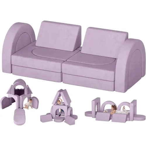Kids Couch, 12PCS Modular Toddler Couch with 4 Arches and 2 Triangular Cushions, Fold Out Kids Couch for Playroom, Bedroom, Modular Kids Couch for Boys and Girls, Kids Play Couch for Kids (Blueberry)