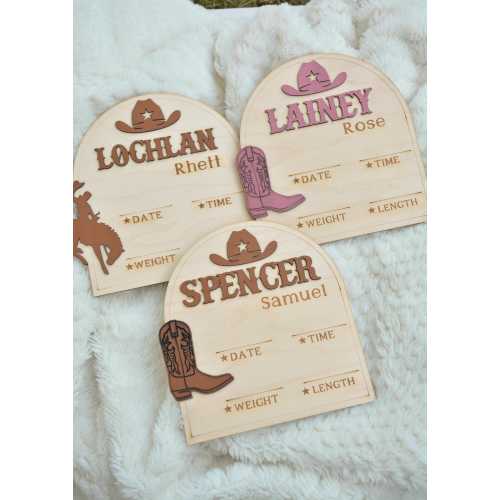 Western Cowboy Cowgirl Birth Stat Sign Birth Announcement Sign Hospital/ Rodeo Wild West Theme Birth Stat Sign Name Sign Newborn Photo Prop