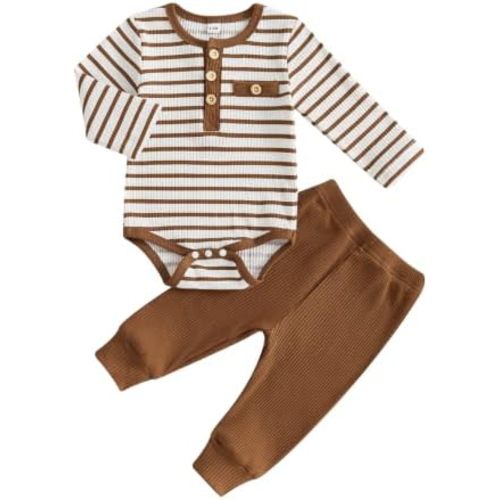 MA&BABY Newborn Baby Boy Clothes Ribbed Knitted Striped Romper Pants Set