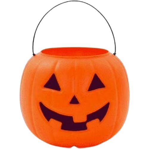 Halloween Plastic Pumpkin Bucket, Orange, Durable, Round, Plastic, Perfect for Trick or Treating, Party Favors, and Home Decor