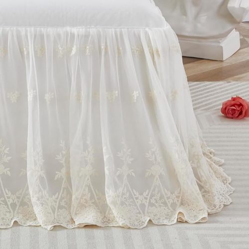 Brandream Lace Bed Skirt Boho Bohemian Girl Baby Nursery Crib Bed Skirt Dust Ruffle - Solid Color Romantic Cream Off White Farmhouse Chic 100% Cotton Ruffle Excellent Quality