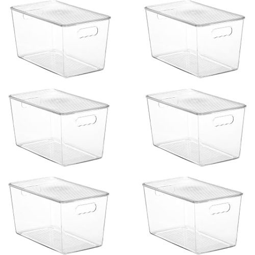 Vtopmart 6 Pack Clear Stackable Storage Bins with Lids,XLarge Plastic Containers with Handle for Pantry Organizer and Storage,Perfect for Kitchen,Fridge,Cabinet, Closet,Bathroom Organization