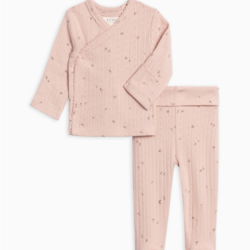 2-Piece Lacey Brushed Back Pointelle Kimono Top and Pant Set