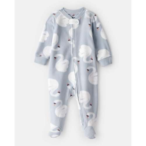Swan Print Fleece Long-Sleeve Loose Fit Sleep & Play Pajamas - Blue | Carter's
