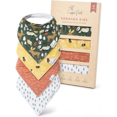 Copper Pearl Baby Bibs 4 Pack, Bandana Drool Bibs for Baby Girl & Boy, Soft Cotton Bibs for Drooling and Teething