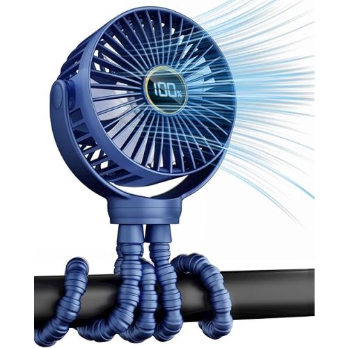 Stroller Fan, Portable Fan, Battery Powered Baby Clip On Fans, 3 Speeds Personal Cooling Fan with Rotatable Handheld for Car Seat Crib Bike Treadmill, Blue