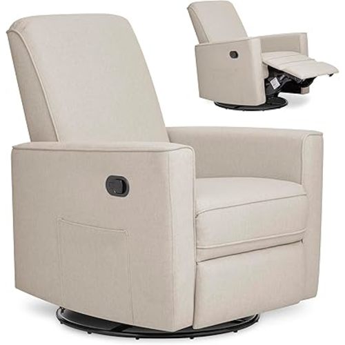 Evolur Raleigh Upholstered Manual Glider Recliner– Rocking & 360° Swivel with Smooth Glide – Greenguard Gold & FSC Certified – Modern Nursery and Living Room Chair in Light Sand