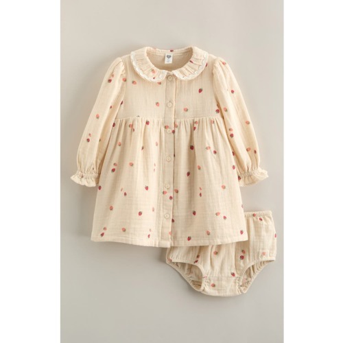 Button Front Long Sleeve Dress & Bloomers Set