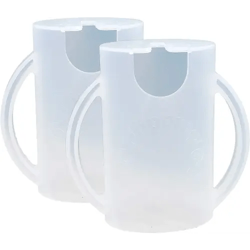 Original Squeeze Proof Flipping Holder 2-Pack with Open Bottom for Food Pouches & Juice Boxes - Multipurpose - Prevent Messes & Support Self-Feeding - Easy Grasping Handles - Made in USA