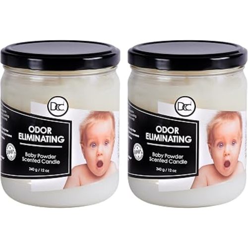Baby Powder Two Pack Odor Eliminating Highly Fragranced Candle - Eliminates 95% of Pet, Smoke, Food, and Other Smells Quickly - Up to 80 Hour Burn time - 12 Ounce Premium Soy Blend