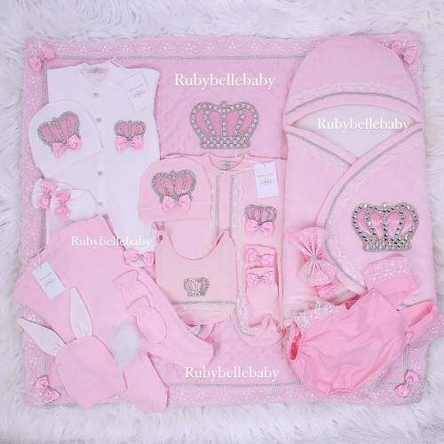 13pc Bling Crown Newborn Baby Girl Outfit: Swaddle Blanket Set