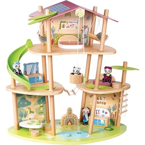 Hape Pandas’ Bamboo House, Green Planet Explorers | Educational Toy Doll House with Furniture, for Children Ages 3+ Years