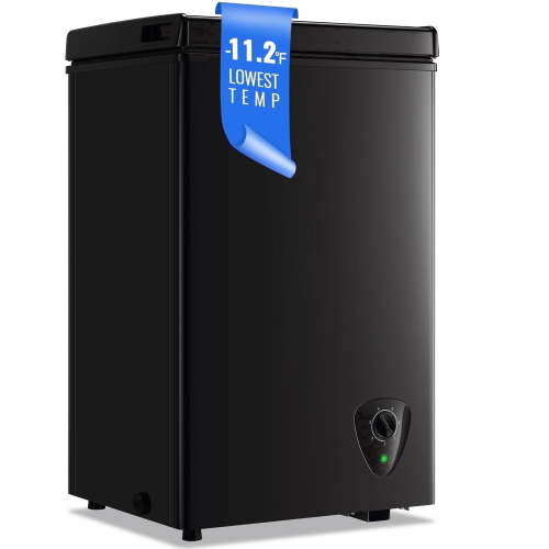 WANAI 2.4 Cubic Feet Chest Freezer Black deep Freezer with Adjustable Temp Knob Ideal for Any Room