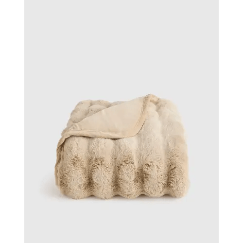 Ruched Faux Fur Throw in Latte