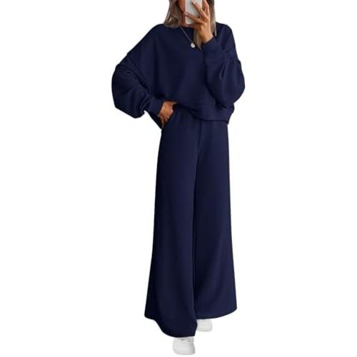PRETTYGARDEN Women 2 Piece Outfits 2026 Fall Sweatsuits Crewneck Sweatshirt Wide Leg Sweatpants Lounge Sets Tracksuit