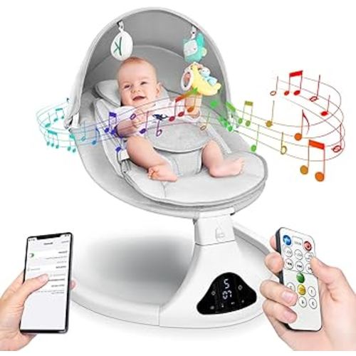 Baby Swing for Infants,Electric Portable Baby Swing, Bluetooth Infant Swing for Newborn with 5 Speeds,Remote Control, Indoor & Outdoor Use - Perfect for 0-9 Months