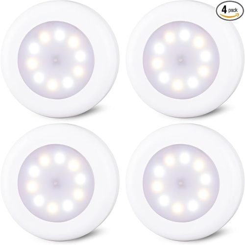 STAR-SPANGLED 4 Pack 3.1” Dimmable Push Tap Lights, Stick on LED Touch Puck Lights AA Battery Operated, 3 Color Modes Sticky Button Lamps for Classroom, Kitchen, Under Cabinet, Closet