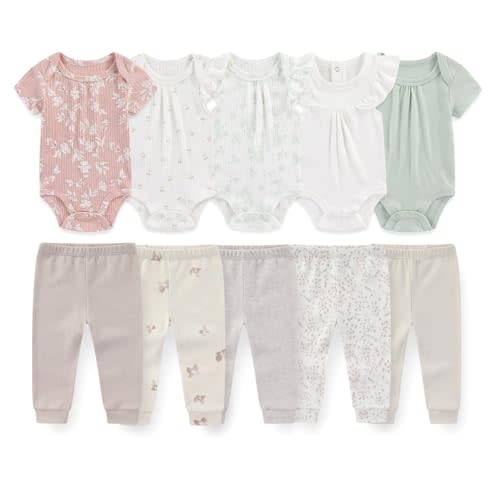 10 Pack Baby Bodysuits and Pants Set Cotton Infant Outfit