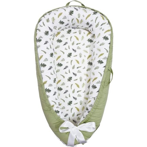 Baby Lounger | Organic Cotton Infant Lounger | Reversible, Adjustable & Portable Floor Lounger |Supervised Use | Soft, Breathable, Washable Cover - Star Collection (Sage Leaf)