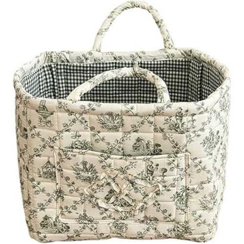 Floral Storage Car Basket Diaper Caddy Organizer Quilted Laundry Basket Foldable Nursery Hamper Bag