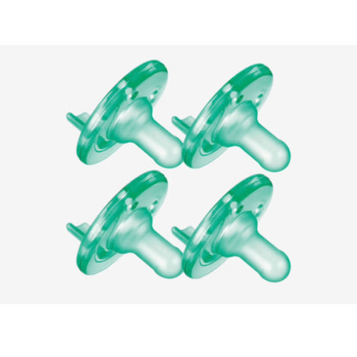 Philips Avent Soothie Orthodontic Baby Pacifiers, 100% Silicone Pacifiers, One Piece, BPA-Free, for Babies 0-3 Months, Green, 4 Pack, Model SCF190/41