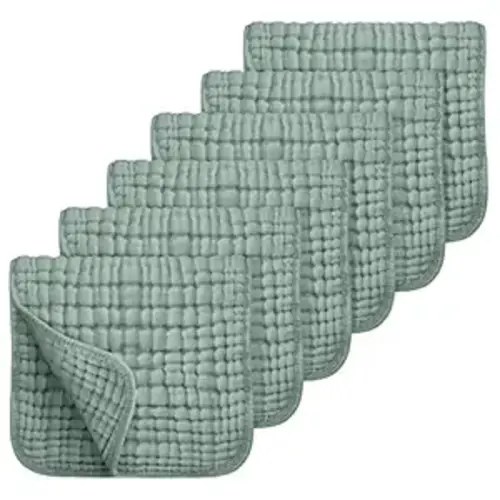 Looxii Muslin Burp Cloths 6 Pack - 20" x 10" - Ultra Soft & Absorbent, 6-Layer 100% Cotton for Spit Up & Drool- Gentle Baby Burping Cloth, Newborn Boys Girls Essentials, Dark Green