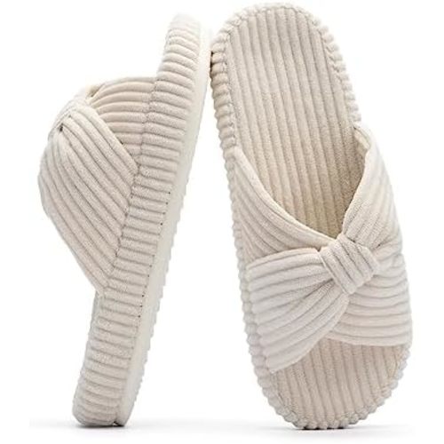 Chantomoo Slippers for Women Memory Foam House Bedroom Corduroy Bow Crossbands Slide Slipper Shoes Comfy Trendy Gift Slippers