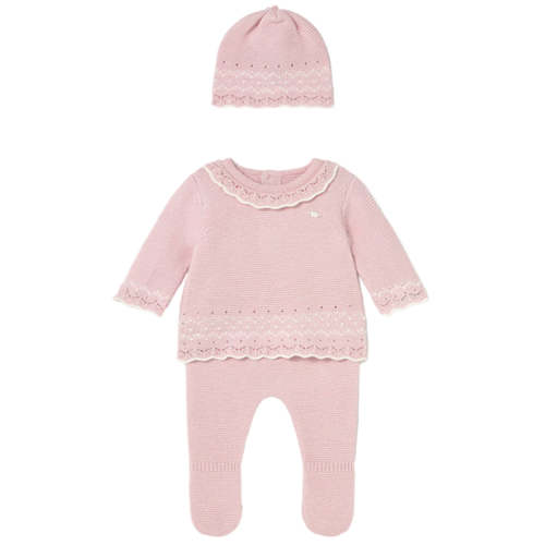 Pink Baby Girl Knit Outfit Set – Cozy Sweater, Footie & Hat