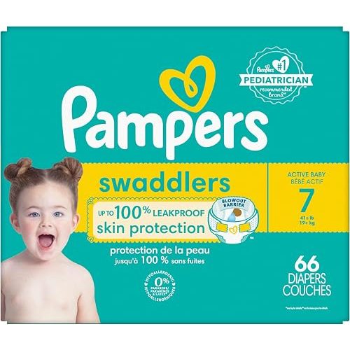 Pampers Swaddlers Diapers, Size S7 (26-50 lbs), 66 Count, Absorbent, Keeps Baby Dry and Comfortable, Skin Safe Disposable Baby Diaper