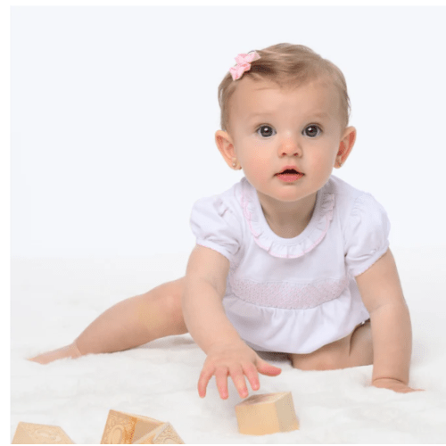 Essentials Solid Smocked Bubble - White Pink – Magnolia Baby