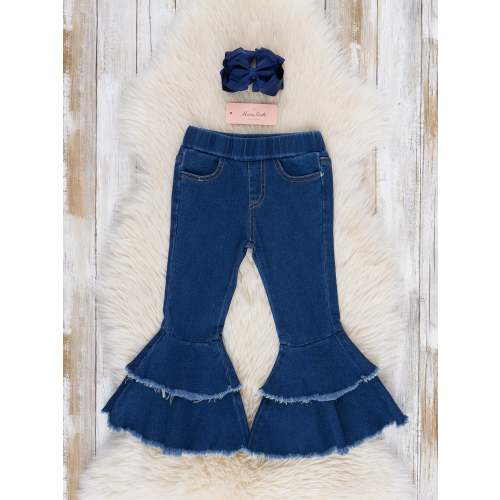 Blue Tiered Denim Bell Bottoms