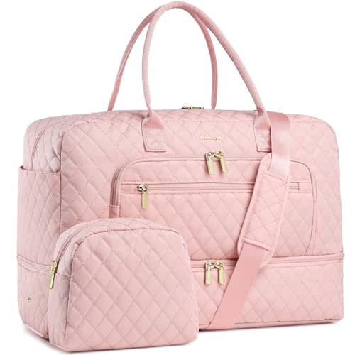 Large Women Travel Duffle Bag - Carry on Overnight Bag Weekend Travel Duffel Tote Bag Yoga Gym Bag with Wet Pocket Toiletry Weekender Overnight Bag for Travel Business Trips Sports Hospital Pink