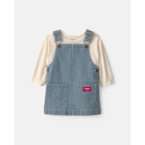 Baby Girl 2-Piece Hickory Denim Long-Sleeve Overall Set - Light Wash - OshKosh B'gosh | Carter's
