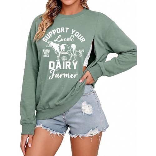 ASTANFY Maternity Nursing Sweatshirts for Breastfeeding Women Friendly Zipper Nursing Sweatshirt Mama Breast Feeding Sweater