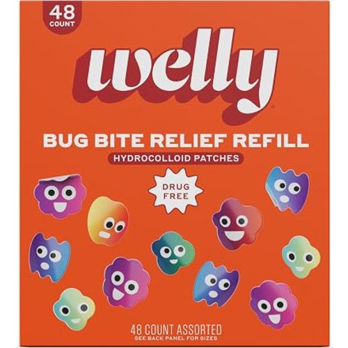 Welly Bug Bite Relief Patches Refill Carton | Drug-Free Hydrocolloid Calms Itching and Prevents Picking | 48 Count